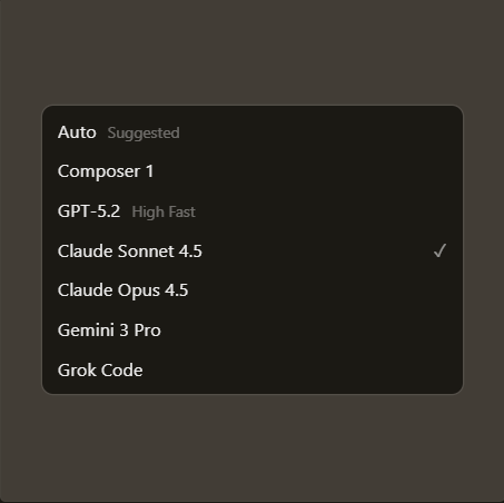 Model selection in Cursor